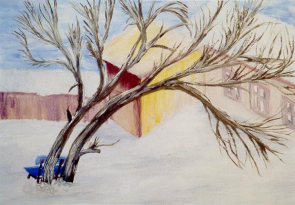 Small courtyard in winter, 2001 il on canvas, 49x 69 cm 