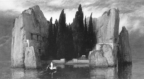 Иллюстрация. Название: «Остров мёртвых» (1880–1886 гг., монохромная репродукция). Автор: Арнольд Бёклин (1827-1901). Источник: http://newlit.ru
