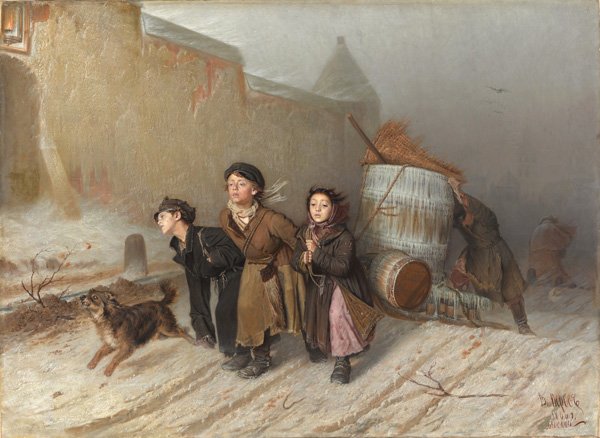 Перов. Тройка (ученики мастеровые везут воду). 1866. Холст, масло.