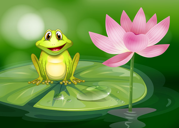 . :  . : «      ». : https://www.vecteezy.com/vector-art/519958-a-frog-beside-the-pink-flower-at-the-pond