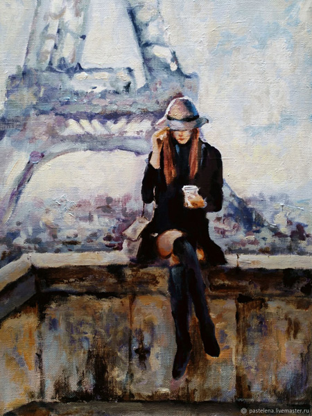 �����������. �����: ����� ���������. ��������: &laquo;������� � ������&raquo;. ��������: https://www.livemaster.ru/item/33867802-kartiny-i-panno-kartina-na-holste-devushka-parizh-ejfeleva-ba