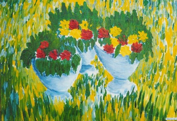 Flowers in the vases,  1997  Oil on canvas, 9770 cm