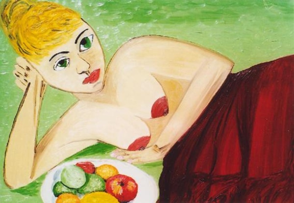 Natasha with fruit,  1997 Oil on canvas 9770 cm